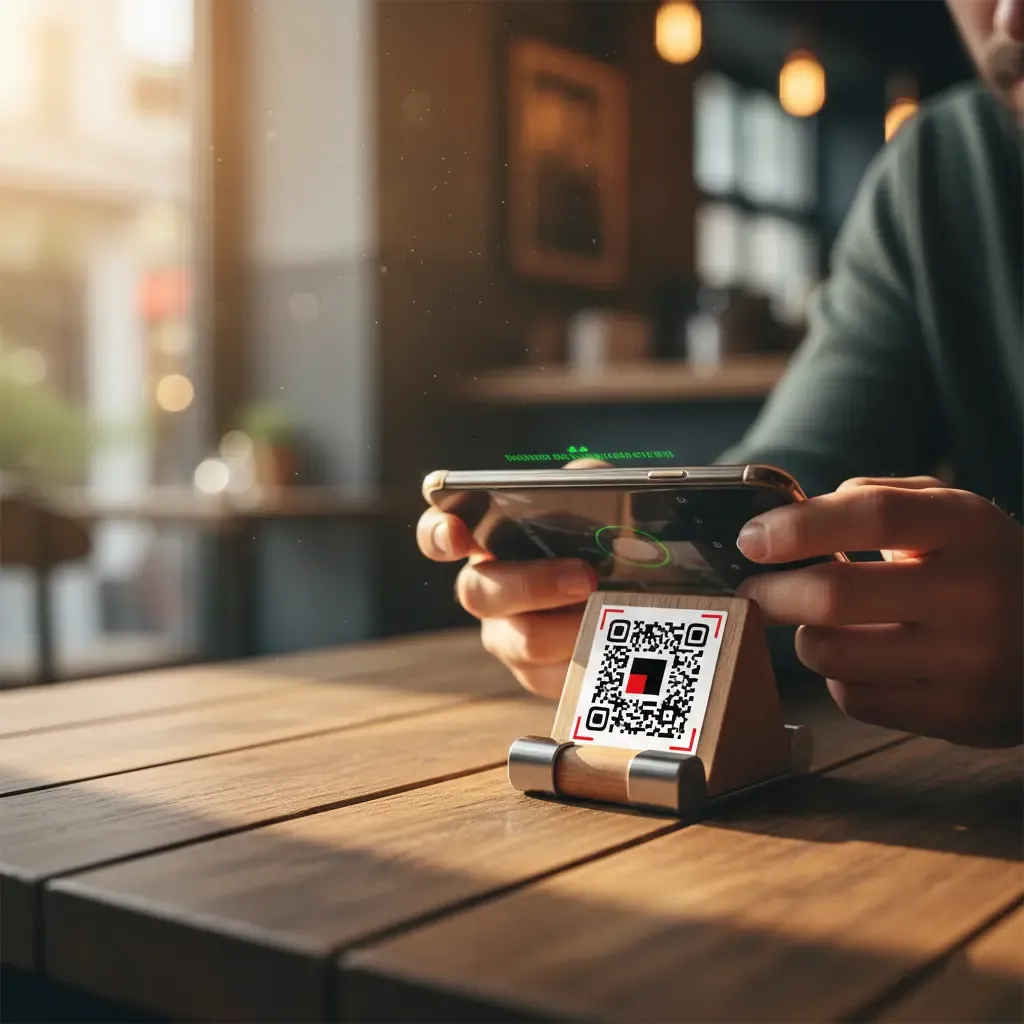 Person scanning qr code with smartphone